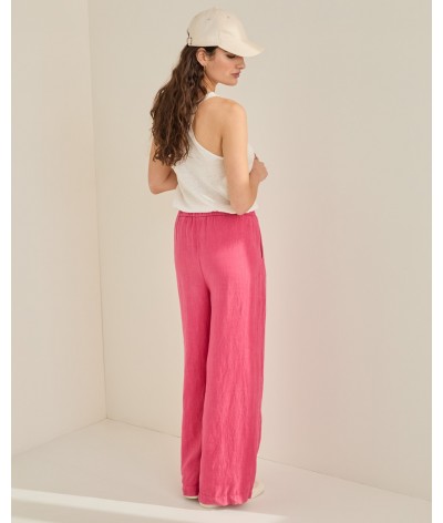Pantalón Yerse lino palazzo Rosa