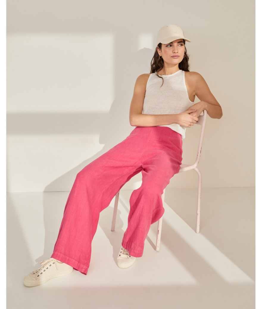 Pantalón Yerse lino palazzo Rosa