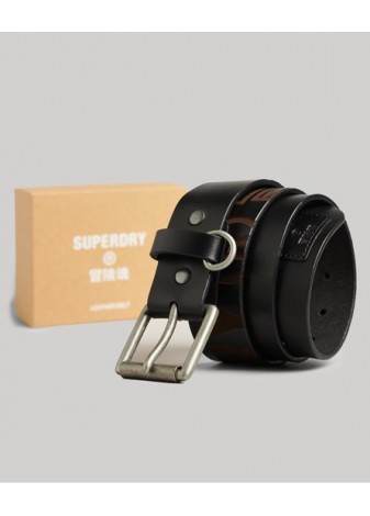Cinturón Superdry de piel negro en caja de regalo