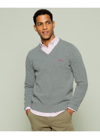 Jersey Scotta 1985 Cuello Pico Lana Gris Medio