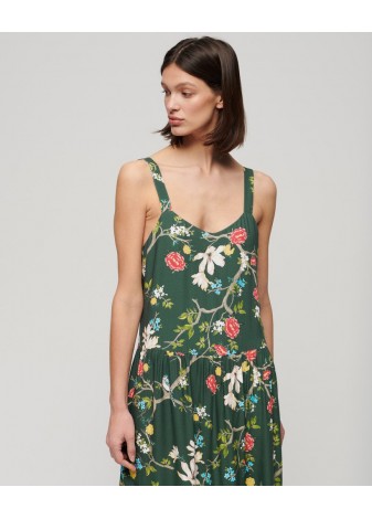 Vestido Superdry Largo Estampado Pájaros y Flores Verde
