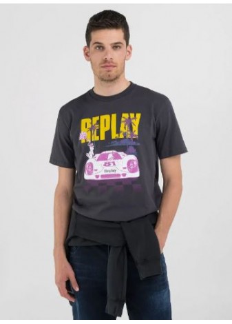 Camiseta Replay Negra Logo Amarillo