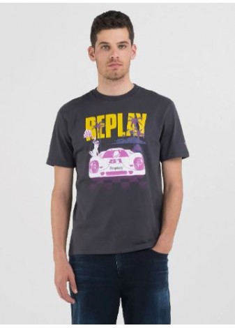 Camiseta Replay Negra Logo Amarillo