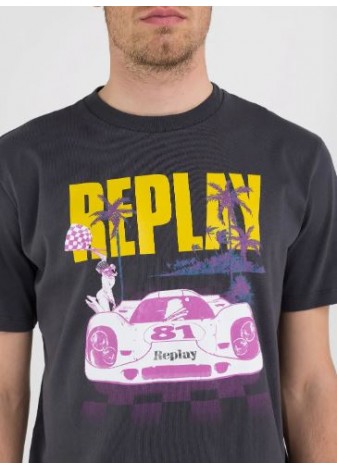 Camiseta Replay Negra Logo Amarillo