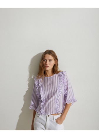 Camisa Yerse Volantes Rayas Lila