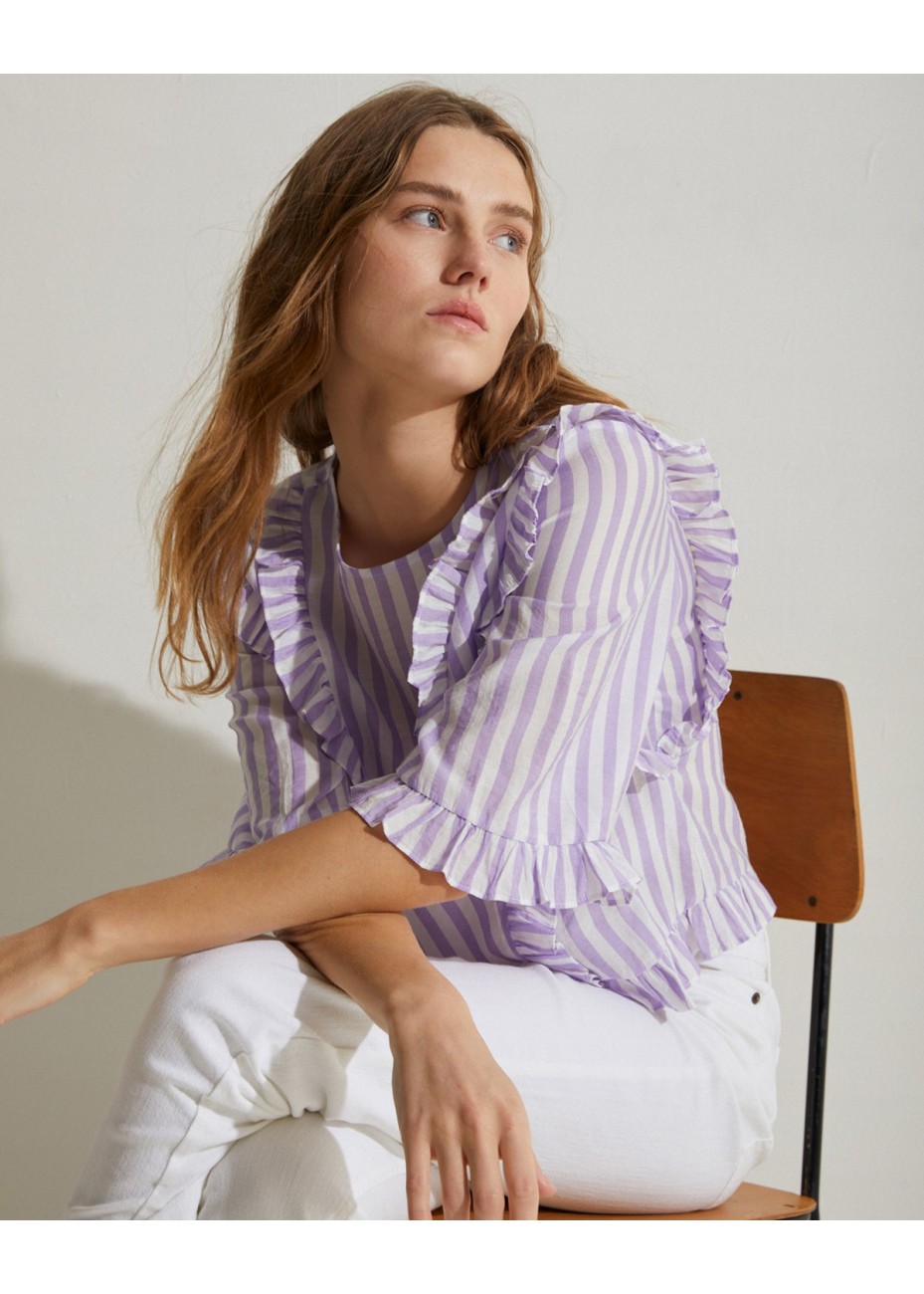 Camisa Yerse Volantes Rayas Lila