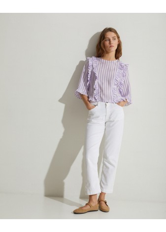 Camisa Yerse Volantes Rayas Lila