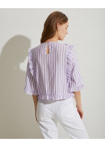 Camisa Yerse Volantes Rayas Lila