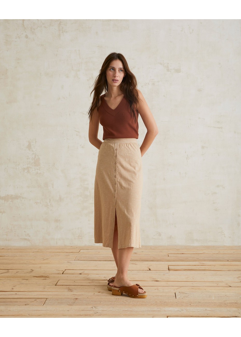 Falda Yerse Algodón Midi Beige