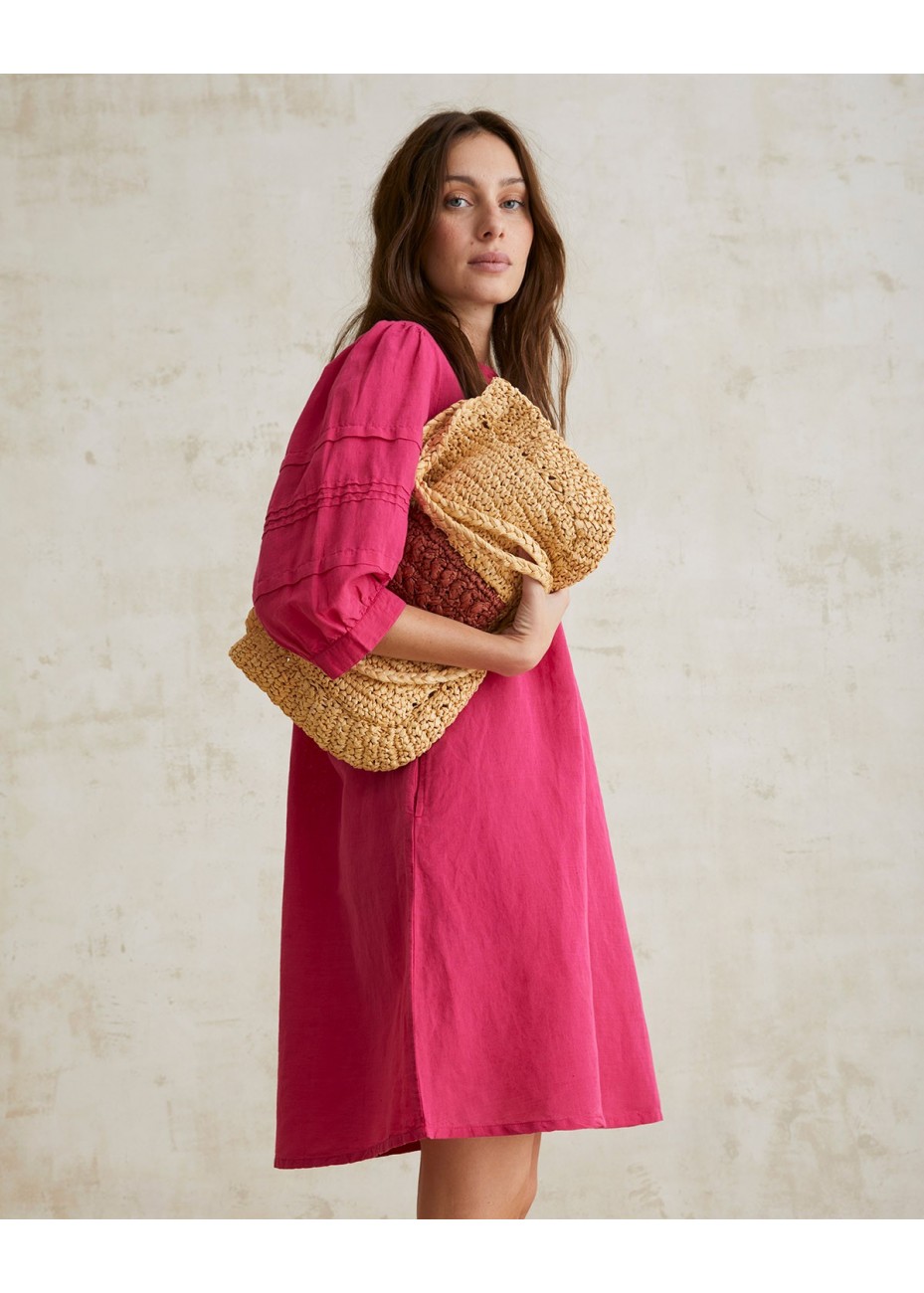 Vestido Yerse Lino y Algodón Fucsia