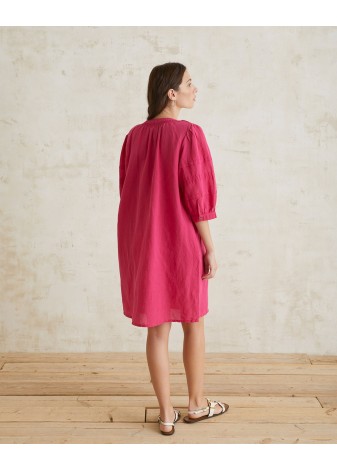 Vestido Yerse Lino y Algodón Fucsia