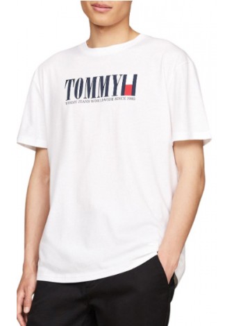 Camiseta Tommy Jeans Reg Flag Blanco Logo Azul Marino