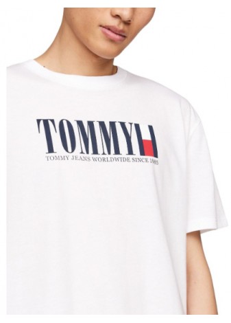 Camiseta Tommy Jeans Reg Flag Blanco Logo Azul Marino