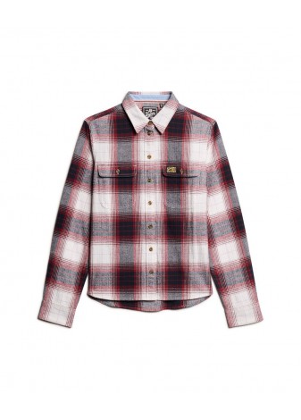 Camisa Superdry Franela Cuadros Crudo y Rojo