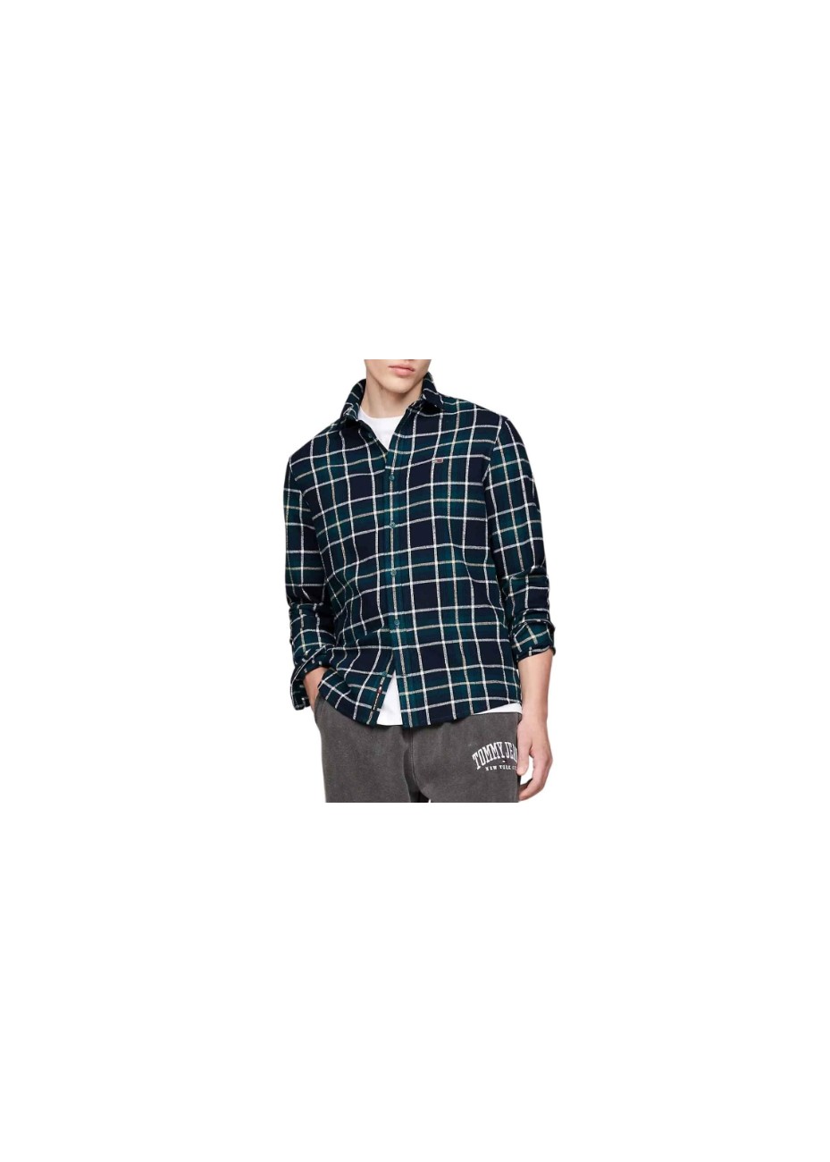 Camisa Tommy Jeans FLANNE Franela Cuadros Azul y Verde