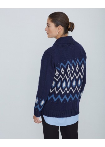 Cardigan Yerse Jacquard Azul