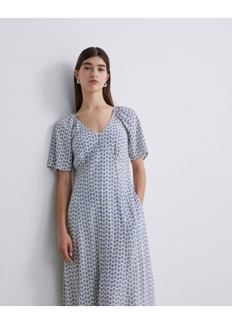 Vestido Yerse Midi Estampado Flores Azul