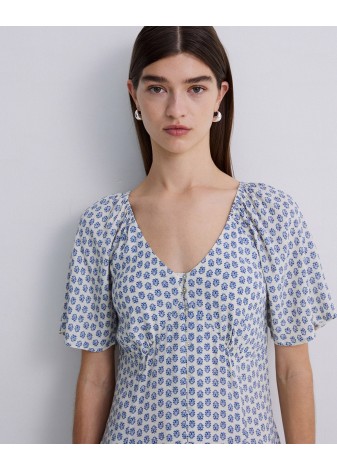 Vestido Yerse Midi Estampado Flores Azul