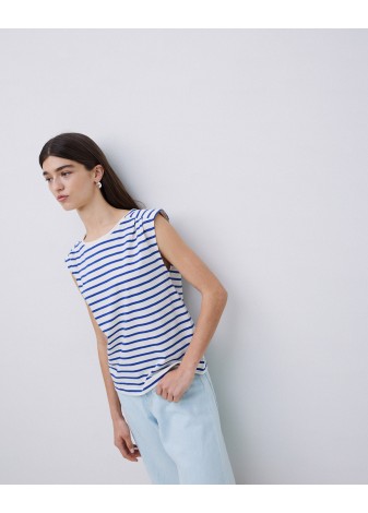 Camiseta Yerse Rayas Azul Sin Manga