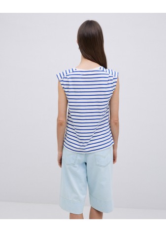 Camiseta Yerse Rayas Azul Sin Manga