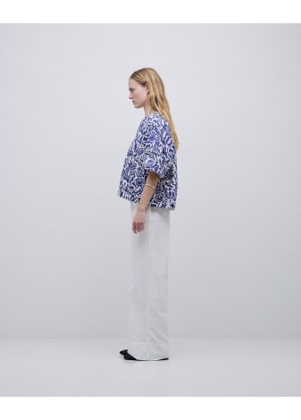 Blusa Yerse Cuello Tunecino Estampado Azul