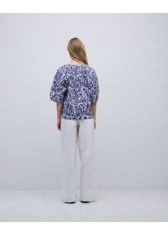 Blusa Yerse Cuello Tunecino Estampado Azul