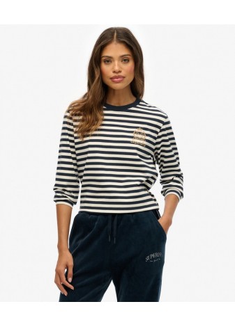 Camiseta Superdry Country Club Rayas Escudo Bordado Camel