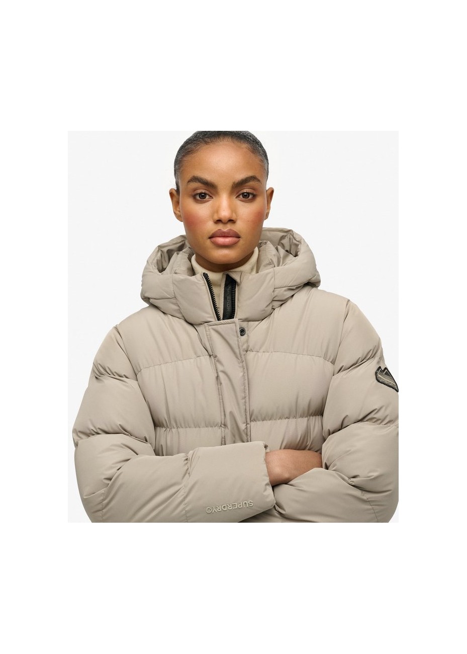 Chaqueta Superdry Acolchada Con Capucha Largo Medio Beige