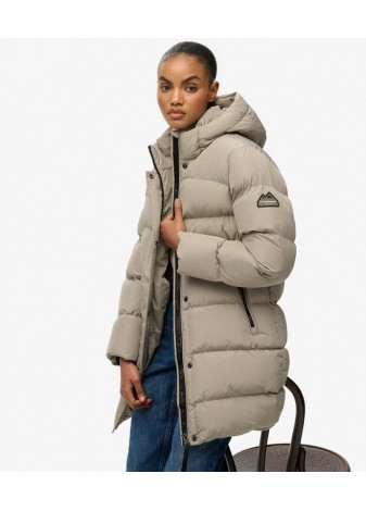 Chaqueta  Superdry Acolchada Con Capucha Largo Medio Beige