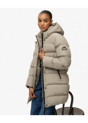 Chaqueta  Superdry Acolchada Con Capucha Largo Medio Beige