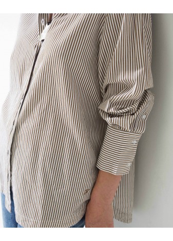 Camisa Yerse Popelín Algodón Orgánico Rayas Camel
