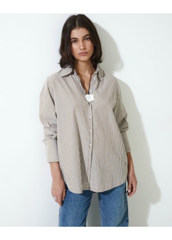 Camisa Yerse Popelín Algodón Orgánico Rayas Camel