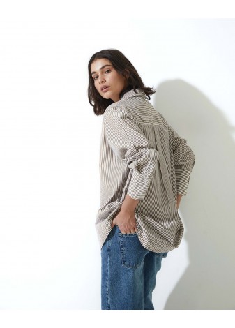 Camisa Yerse Popelín Algodón Orgánico Rayas Camel