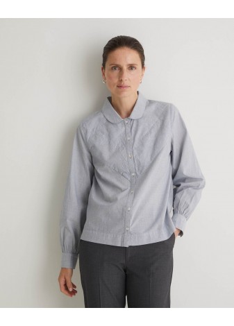 Camisa Yerse C/Bobo Micro Rayas Marino