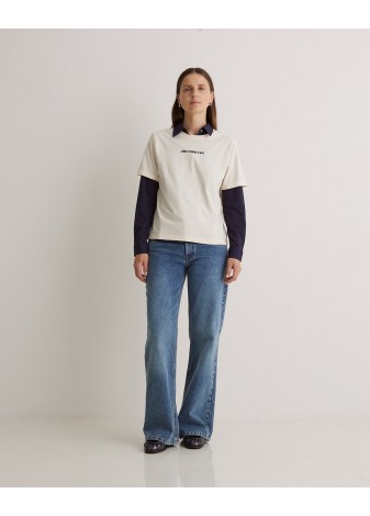 Camiseta Yerse Algodón Estampada Crudo