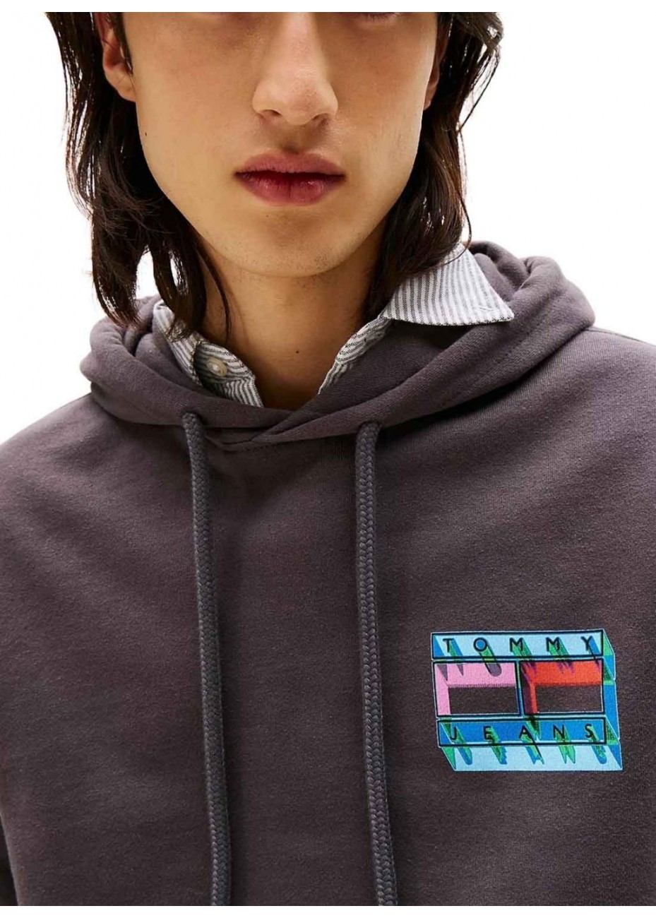 Sudadera Tommy Jeans Reg DNA Flag Play Gris