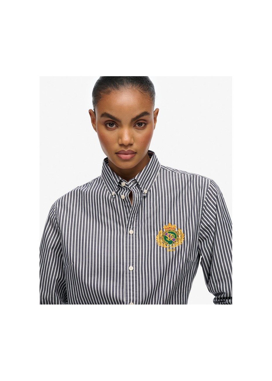 Camisa Superdry Slim Escudo Dorado Rayas Azul Marino y Blanco