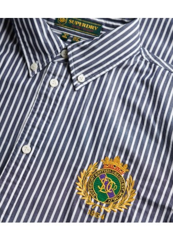 Camisa Superdry Slim Escudo Dorado Rayas Azul Marino y Blanco