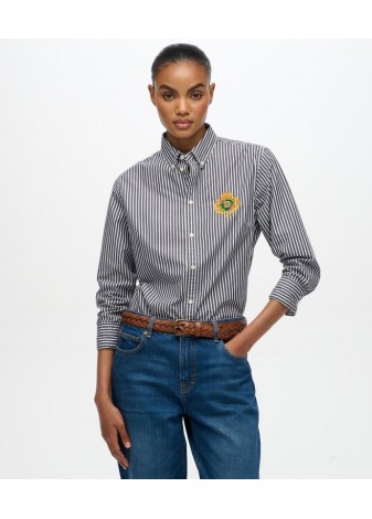 Camisa Superdry Slim Escudo Dorado Rayas Azul Marino y Blanco