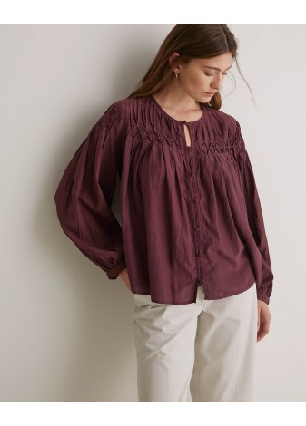 Blusa Yerse Detalle Pliegues Algodón Granate