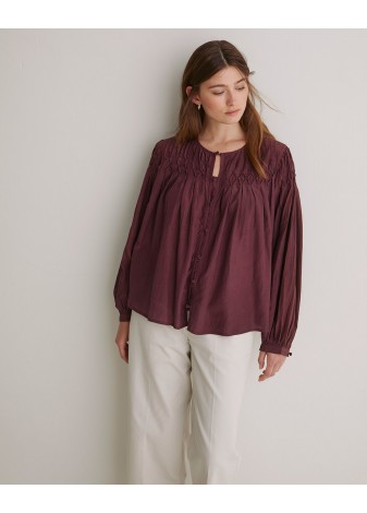 Blusa Yerse Detalle Pliegues Algodón Granate