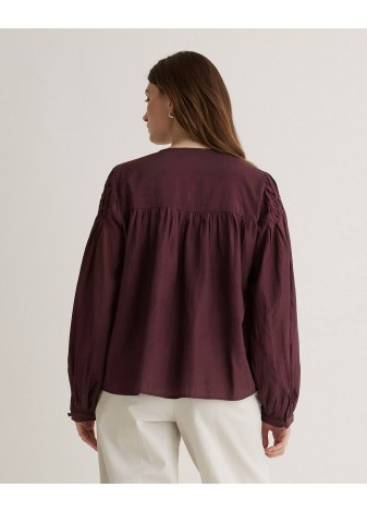 Blusa Yerse Detalle Pliegues Algodón Granate