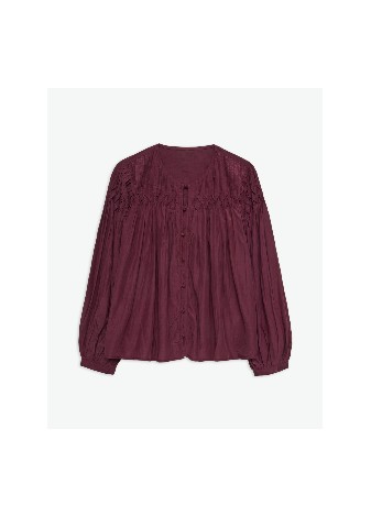 Blusa Yerse Detalle Pliegues Algodón Granate